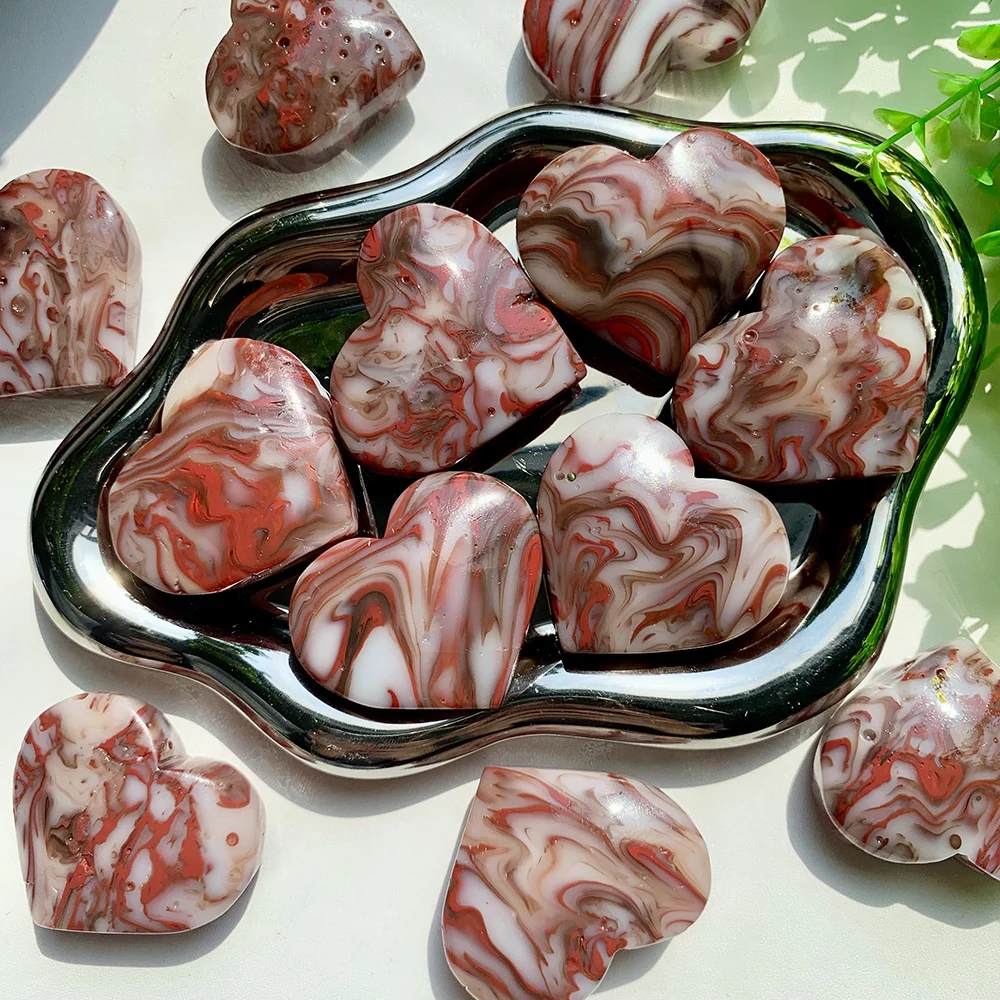 Natural Red Sardonyx Heart Carving Blood Vein Agate Crystal Love Symbol Reiki Healing Meditation Gift