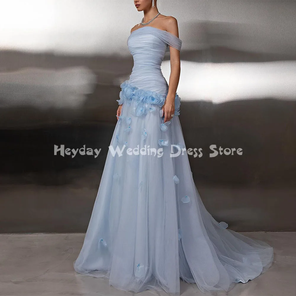 

Heyday женские тюлевые трапециевидные вечерние платья с вырезом лодочкой по индивидуальному заказу и складками 3D цветы длиной до пола, элегантные вечерние платья 2025