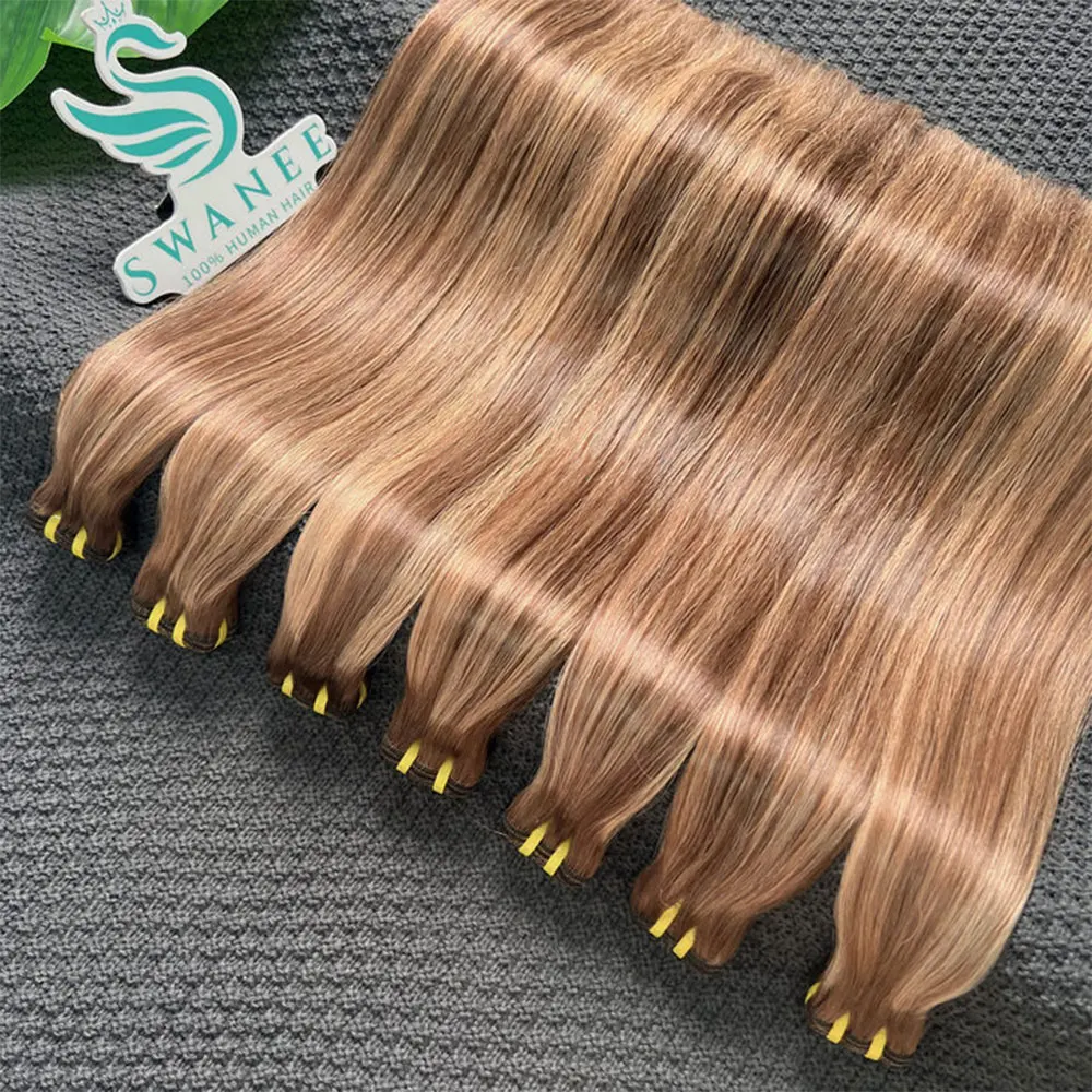 Doube Drawn P4/27 Straight Highlight Human Hair Bundles Bone Straight Human Hair Raw Hair Extensions Straight Blonde Bundles
