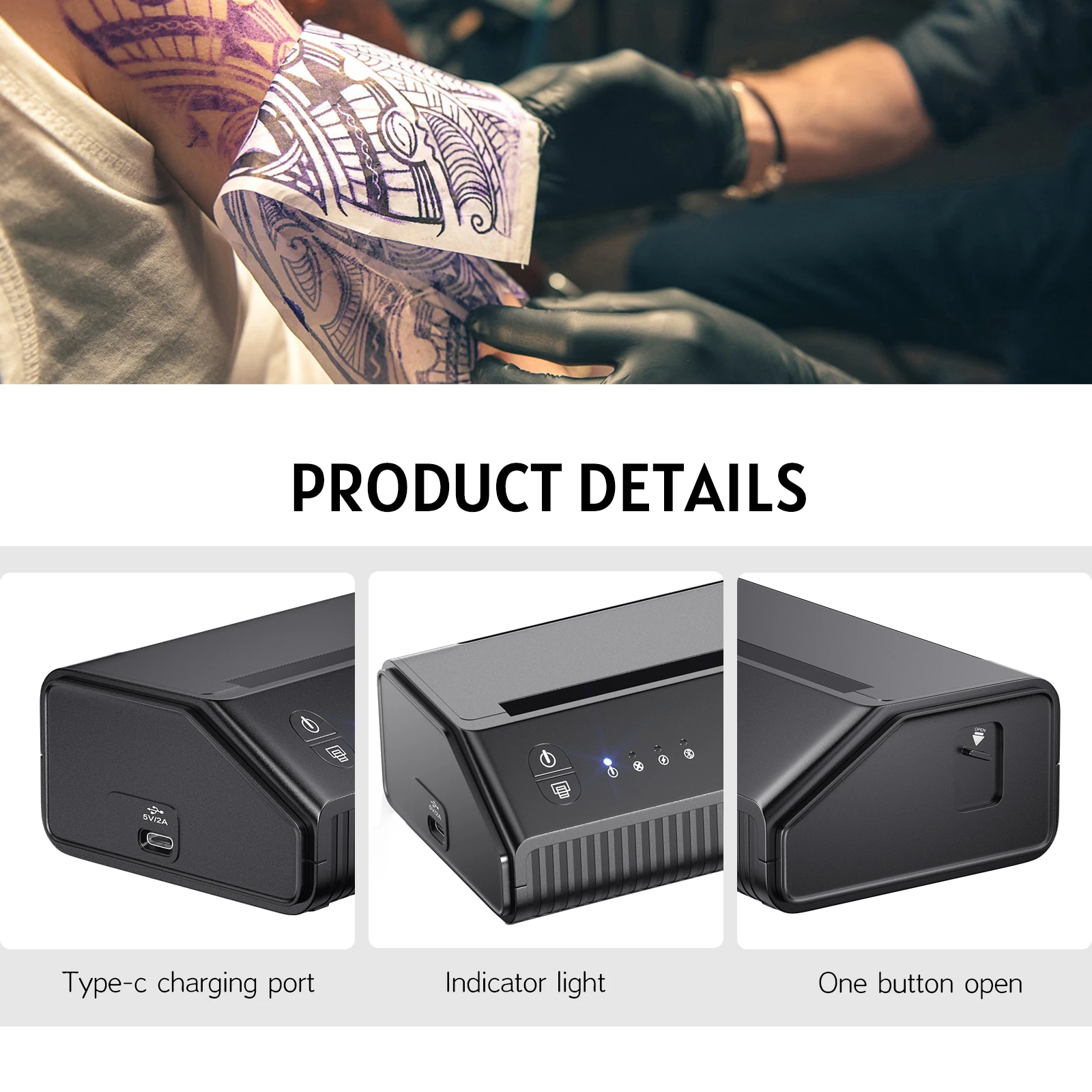 Wireless Tattoo Stencil Printer Tattoo Printer Thermal Printer (Suitable for IOS & Android) Format A4 Bluetooth Connect