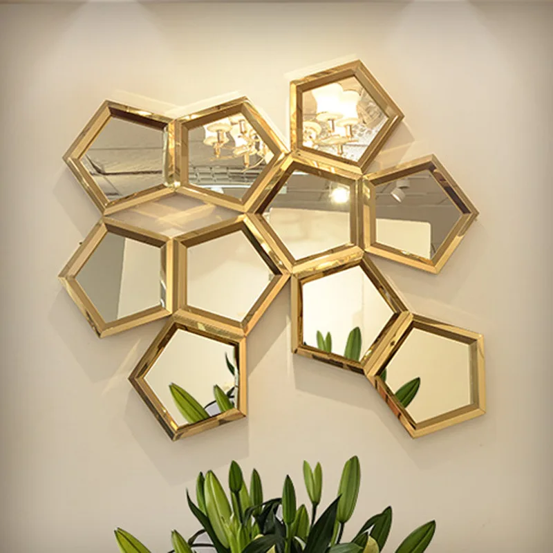 Soft wall decoration wall hexagonal mirror splicing fashion multilateral