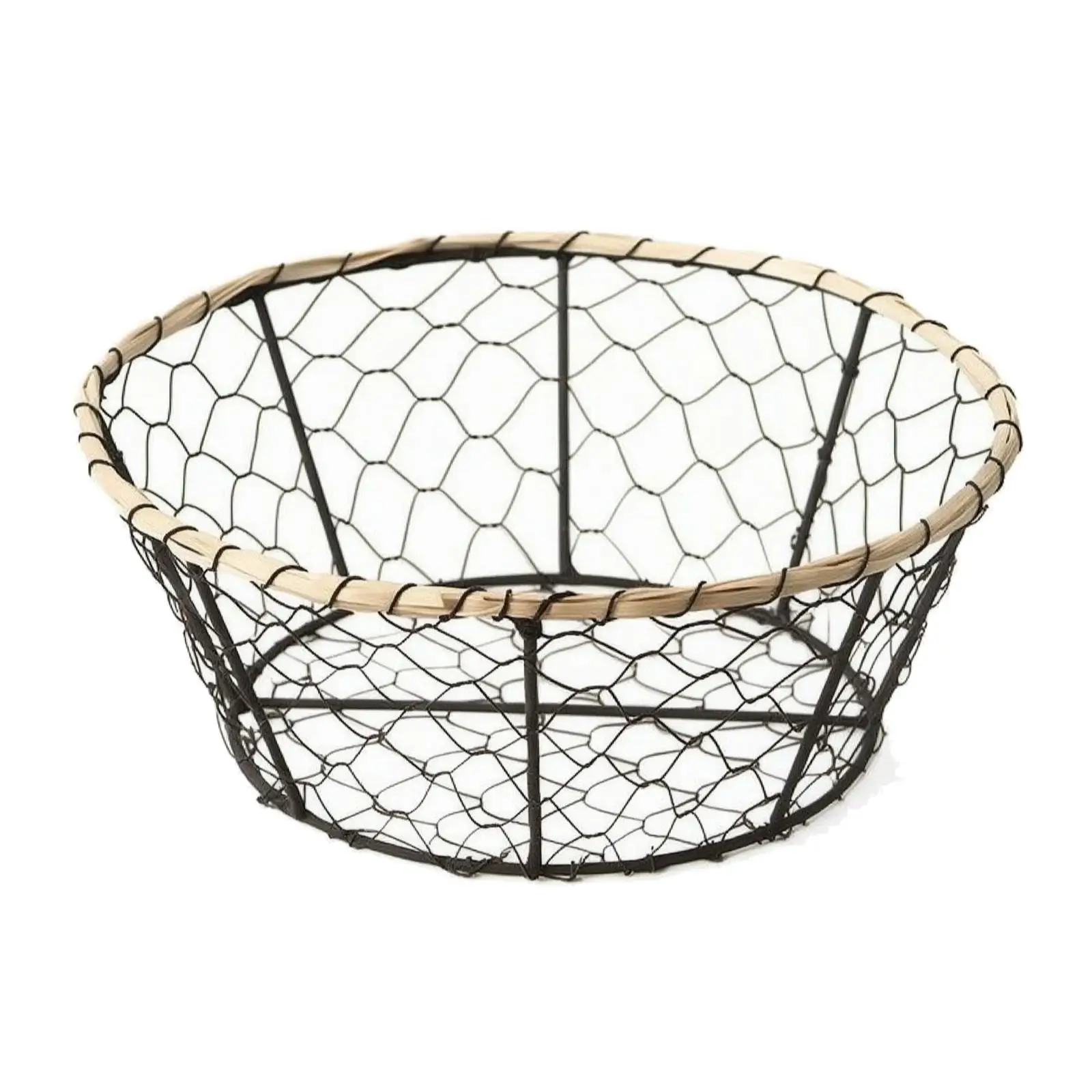 Round Iron Wire Storage Basket Lightweight Flared Wire Basket with Wrapped Rim Compact Breathable for Dining Tables
