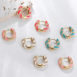 Minimalist Exquisite Zircon Stainless Steel Huggie Earrings French Romantic Retro Color Enamel Round Gold Color Hoops Ear Buckle