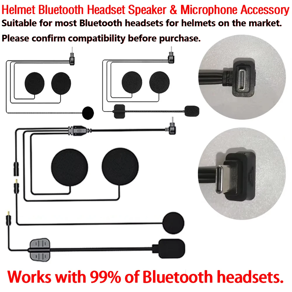 

Bluetooth-гарнитура и кабель для микрофона-интеркома для мотоциклетных шлемов (полнолицевых, открытых и 3/4-шлемов)