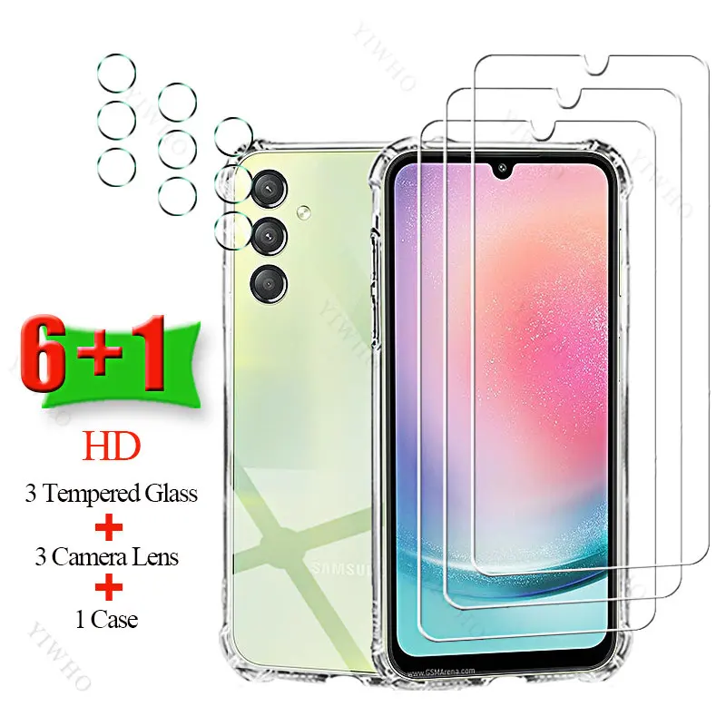 6+1 for Samsung Galaxy A24 A54 A34 A14 5G 4G Tempered Glass Screen Protector Clear Lens Soft Case for SumsungA 24 34 54 14 4g 5g