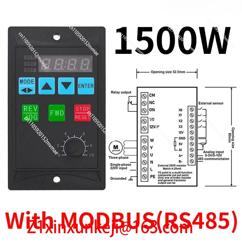 Frequency Converter Electric Inverter 1500W RS485 Add Motor Driver 0.75KW MCU Single Phase Input 220V 3-Phase Output 0.4KW 1.5KW