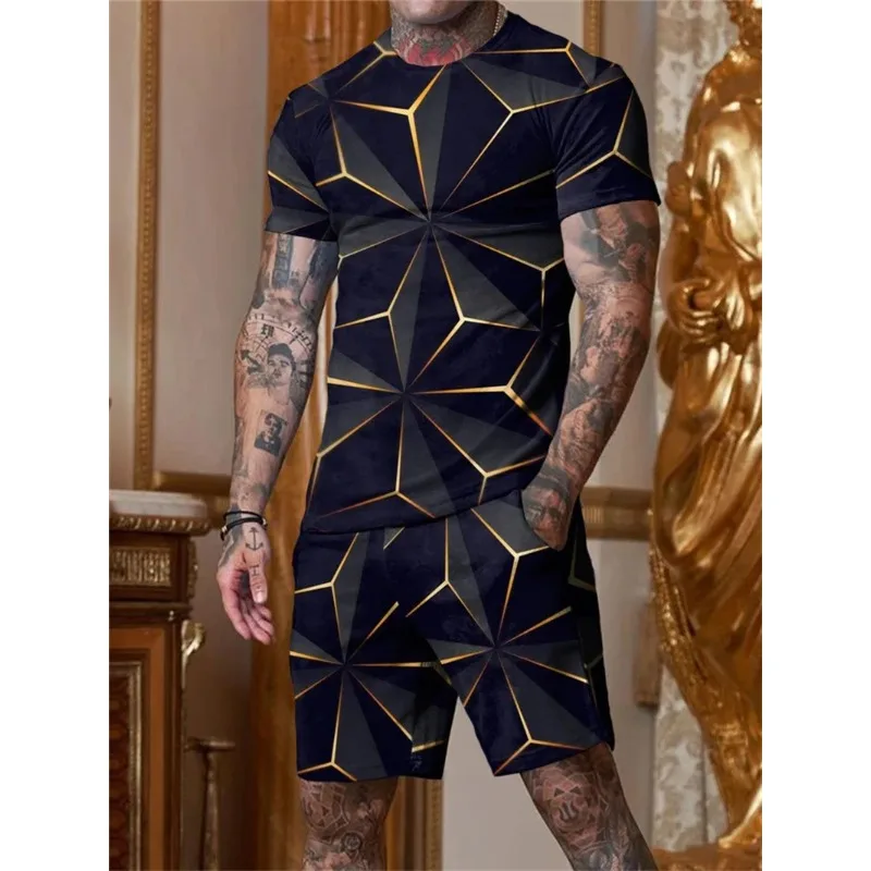 2025 Men's Breathable and Comfortable Short Sleeved Suit Best-selling New Set 3D Printing Design for Outdoor Travel