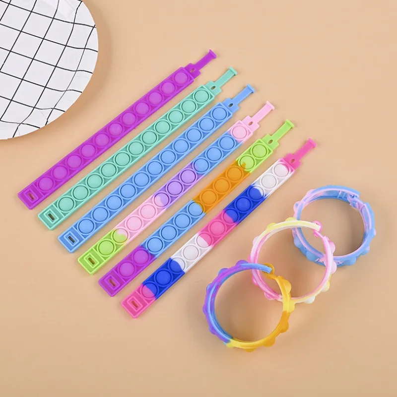 8Pcs Rainbow Rubber Pop Bracelet Wristband Antistress Fidget Toy for Kids Adults Birthday Party Favors Goodie Bag Pinata Fillers