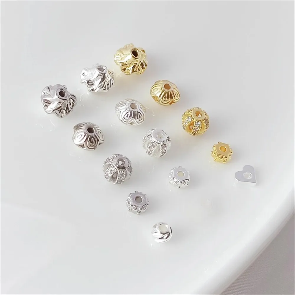 14K Gold-plated Blossom Turtle Shell Beads Hexagonal Polka Dot Spacers Cross-cut Flower Beads Patterned Beads DIY Bracelet Beads