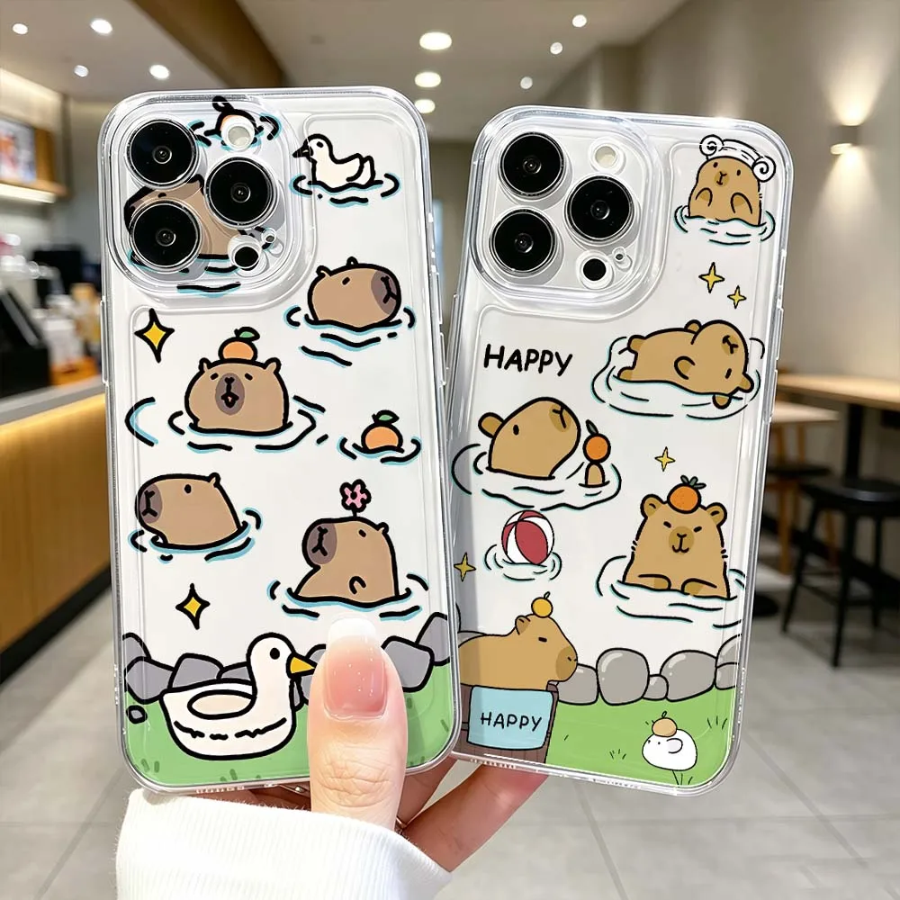 Cute Cartoon Capybara  For iPhone 18 Pro 17 16 15 14 Pro Max 12 11 13 Air 8 7 SE Plus XS X XR Transparent Soft Phone Case