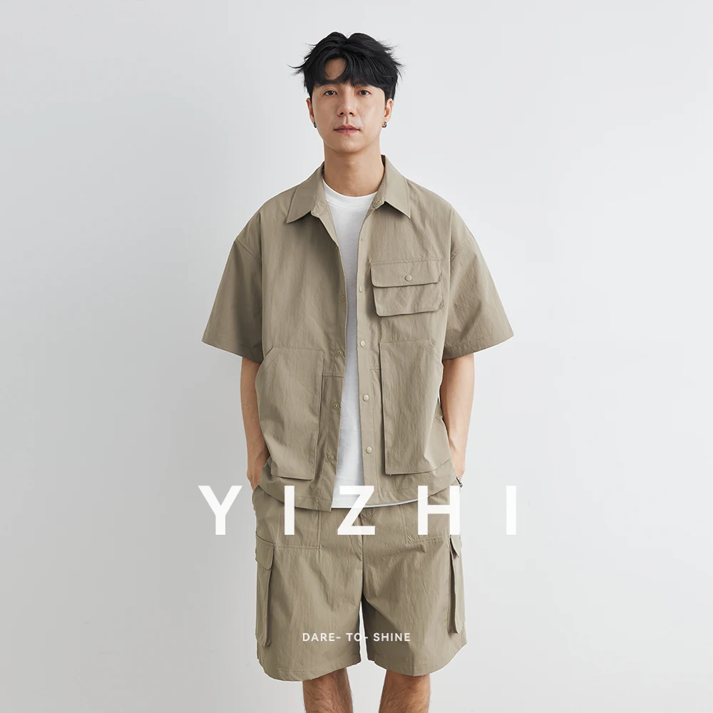 Summer Men Loose Casual Short Sleeve Cargo Shirt Shorts 2 Piece Sets Suits Cityboy Streetwear Fashion Tracksuits Men's Suits