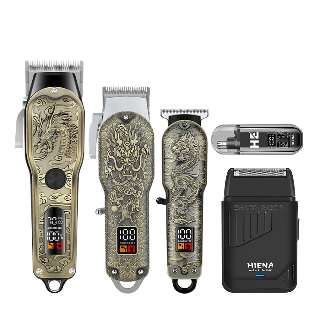 HIENA 5pcs Professional Hair Clippers for Men, Cordless Barber Clippers with Precision Trimmer and Dual Foil Shaver,LED Display, Electric Hair Cutting Machine, Men’s Grooming Kit, Gift for Him (Bronze) view 3