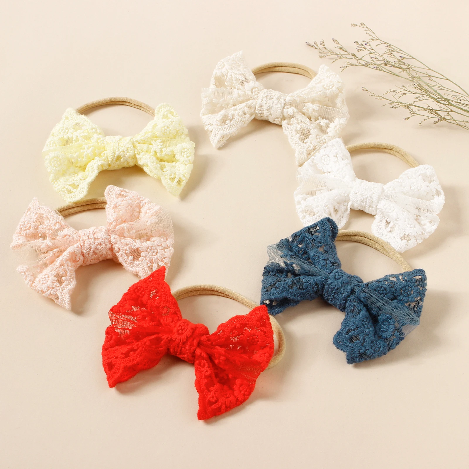 36pc/lot Lace Embroidery Bow Baby Nylon Headband Girls Lace Embroidered Bow Nylon Hairbands Kid Lace Trim Bow Hair Clip Barrette