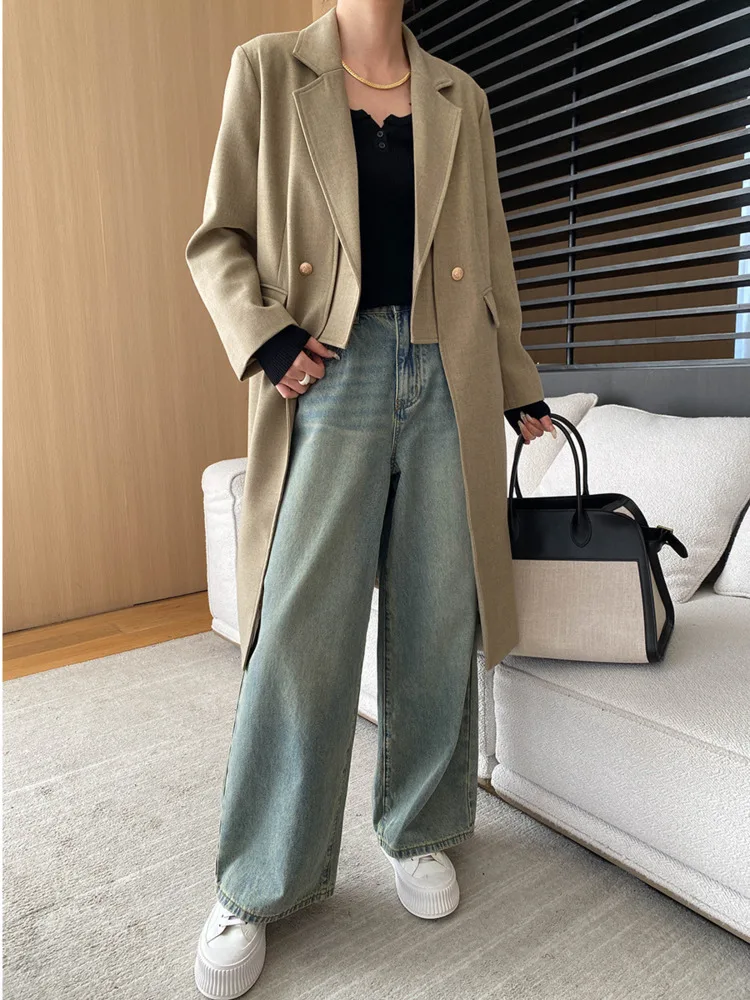 UCXQ Fashion Long jacket Office Lady Double Breasted Asymmetrical All Match Elegant Blazer Coat Women 2025 Spring Autumn 23C1159