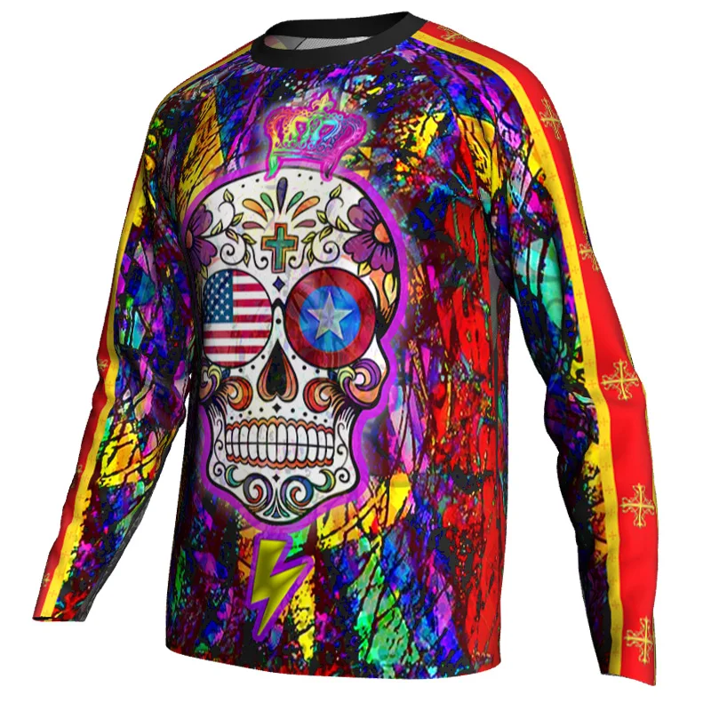 

Skull Pro Bike Motocross Shirt Wear Long Sleeve Cycling MX Jersey Road Downhill Top Black Clothes Hiking Cyclist Mountain Ghost