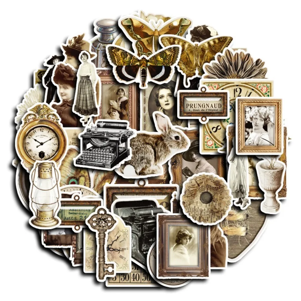 50Pcs Vintage Dusk Figure Stickers, Aged European American Character Pattern Decals for Phone Journal DIY Giajar Sticker Store