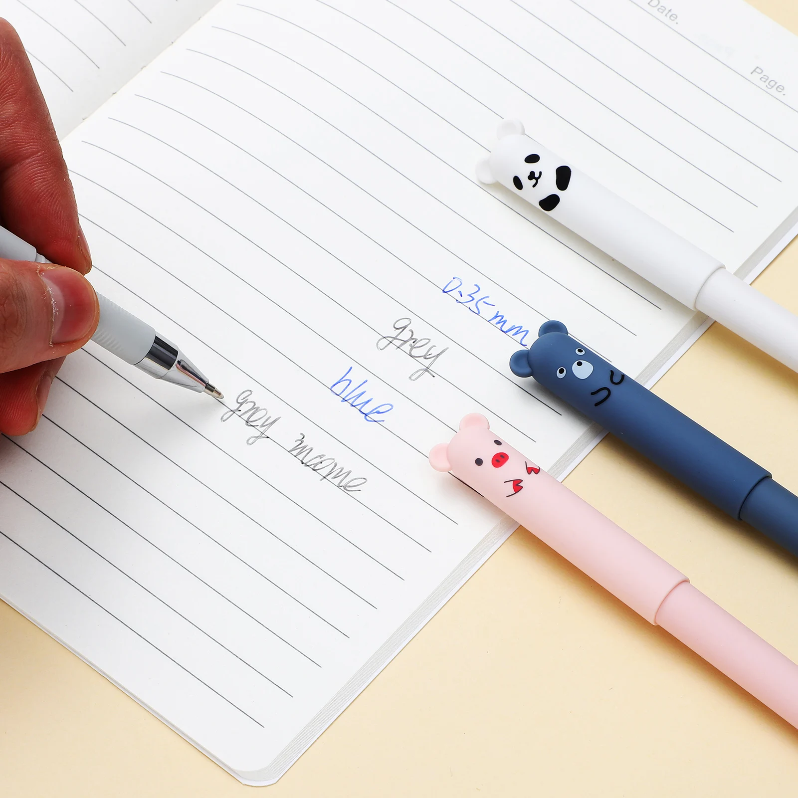 

8 pcs Ballpoint Pens Refillable Erasable Cartoon Animal Caps Kids Writing School Supplies Student Stationery Smooth Ink