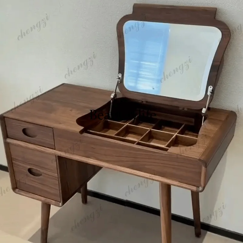 New Chinese black walnut solid wood dresser with mirror Nordic storage table light luxury new model