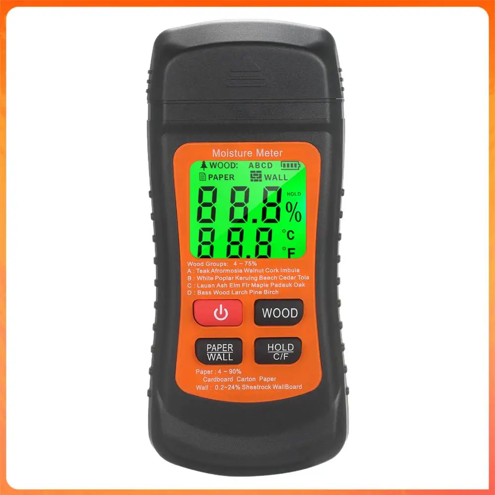 

F9 Two Pins Wood Digital Water Leak Detector Backlit LCD Timber Damp Detector for Building Material Firewood Walls Paper Floor