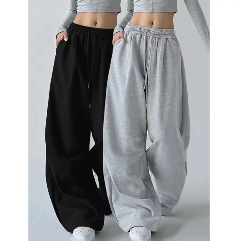 Y2K Harajuku Wide Leg Sweatpants Women Streetwear Baggy Oversize Gray Sports Pants High Waist Drawstring Casual Joggers Trousers