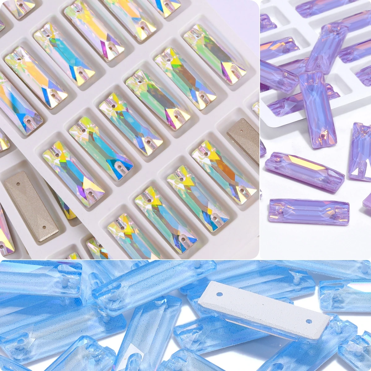 

Muti-Size Rectangle Glass Sewing Rhinestones Hotsale Decoration Colorful Glitter Sewn Crystal For Clothes Crafts DIY Accessories