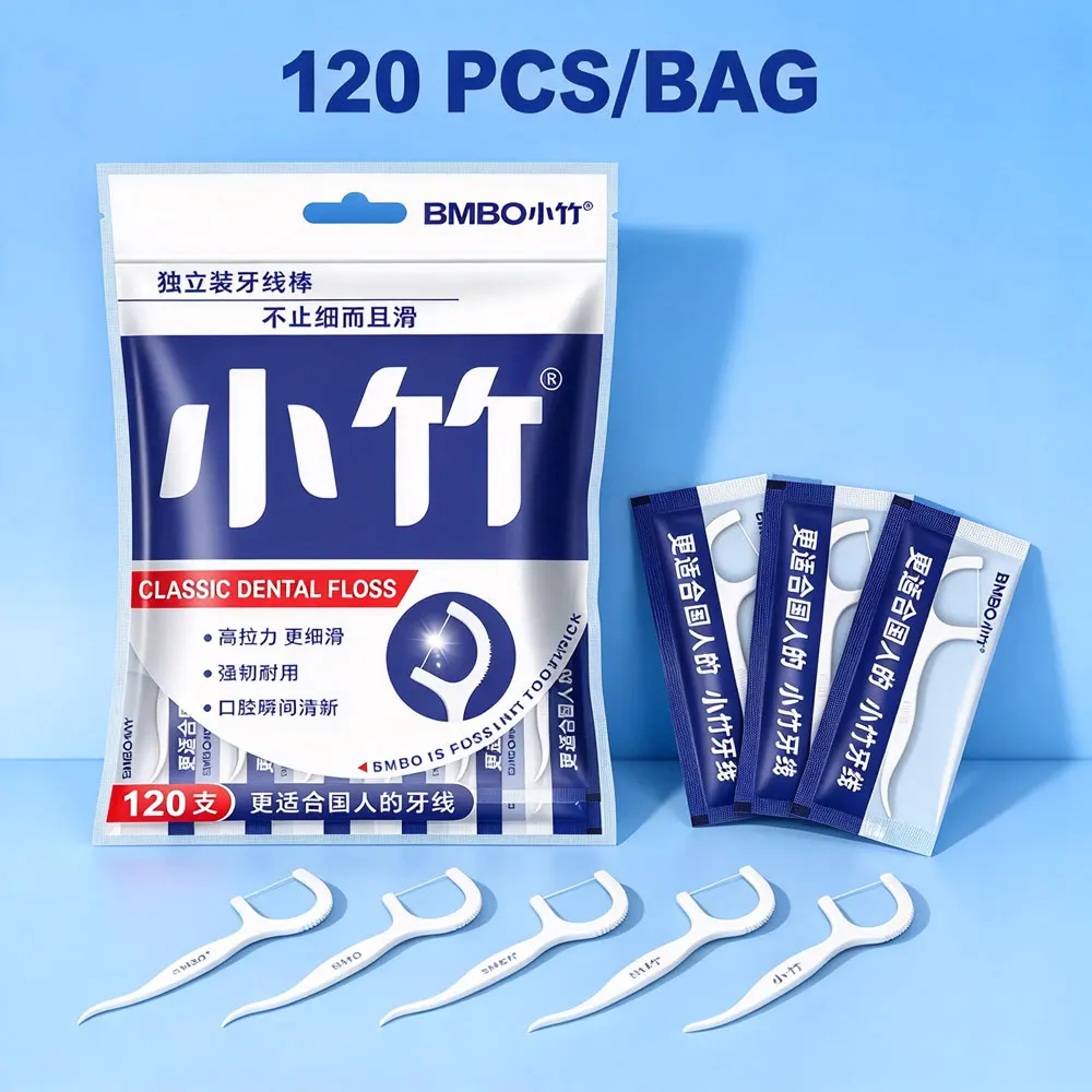 BMBO 120Pcs a Bag Dental Floss Picks Individually Wrapped Teeth Floss Sticks Portable Oral Cleaning Dental Care Toothpick