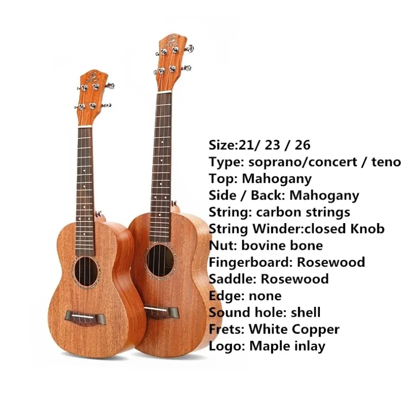 Ukulele Top Solid Soprano Concert Tenor 21 23 26 Inch Electric Guitar Ukelele Cutaway Spruce Mahogany Cedar 4 Strings Pick UP