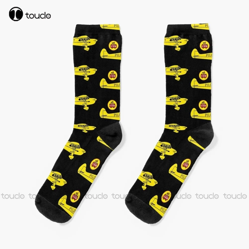 Piper Cub Pilot Socks Womens Black Fun Socks Christmas New Year Thanksgiving Day Gift