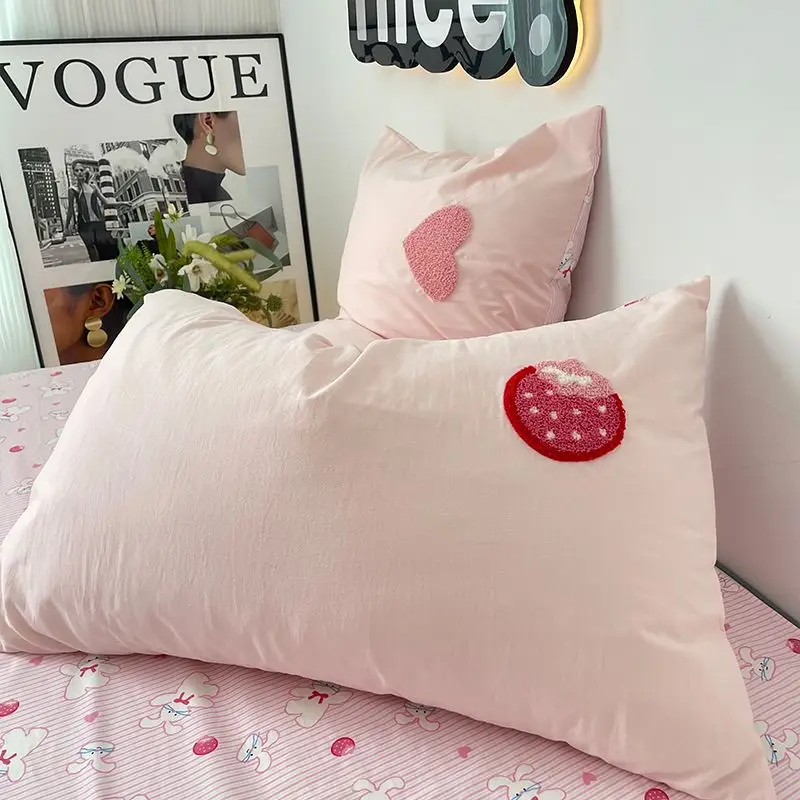 

2pcs Pillow Cover Solid Color Pillowcase Soft Towel Embroidery Pillowslip Girls Kids Home Bed Pillow Sham Cute Cushion Cover