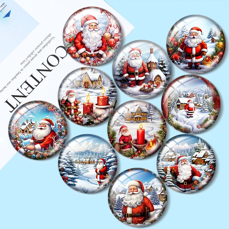 Santa Claus christmas 10pcs12mm/20mm/25mm Round glass cabochon flat back Making findings for custom DIY bracelets