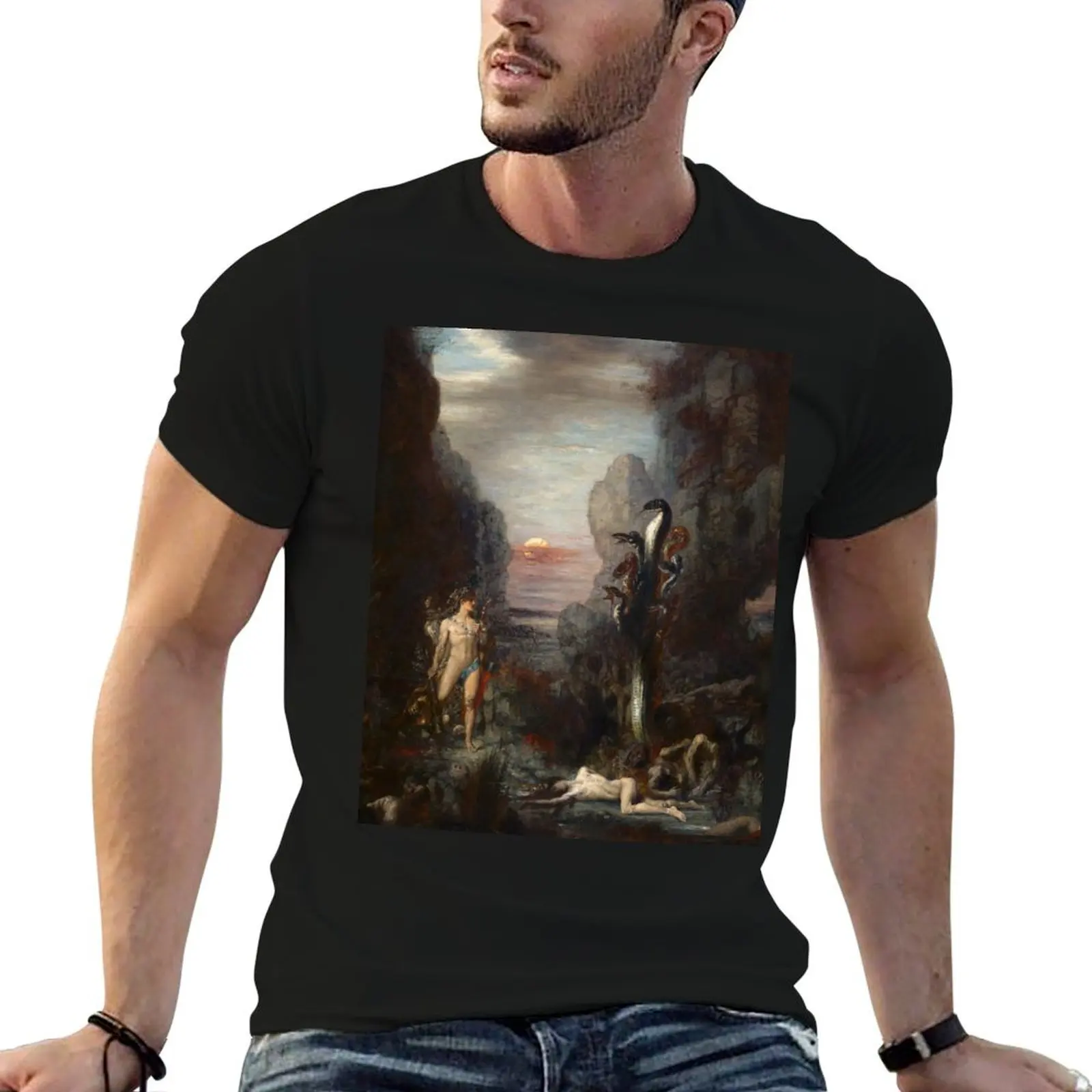 Hércules y la Hidra de Lerna (1875) Gustave Moreau (Francés, 1826-1898) Camiseta de mitología, camiseta de lujo para hombre