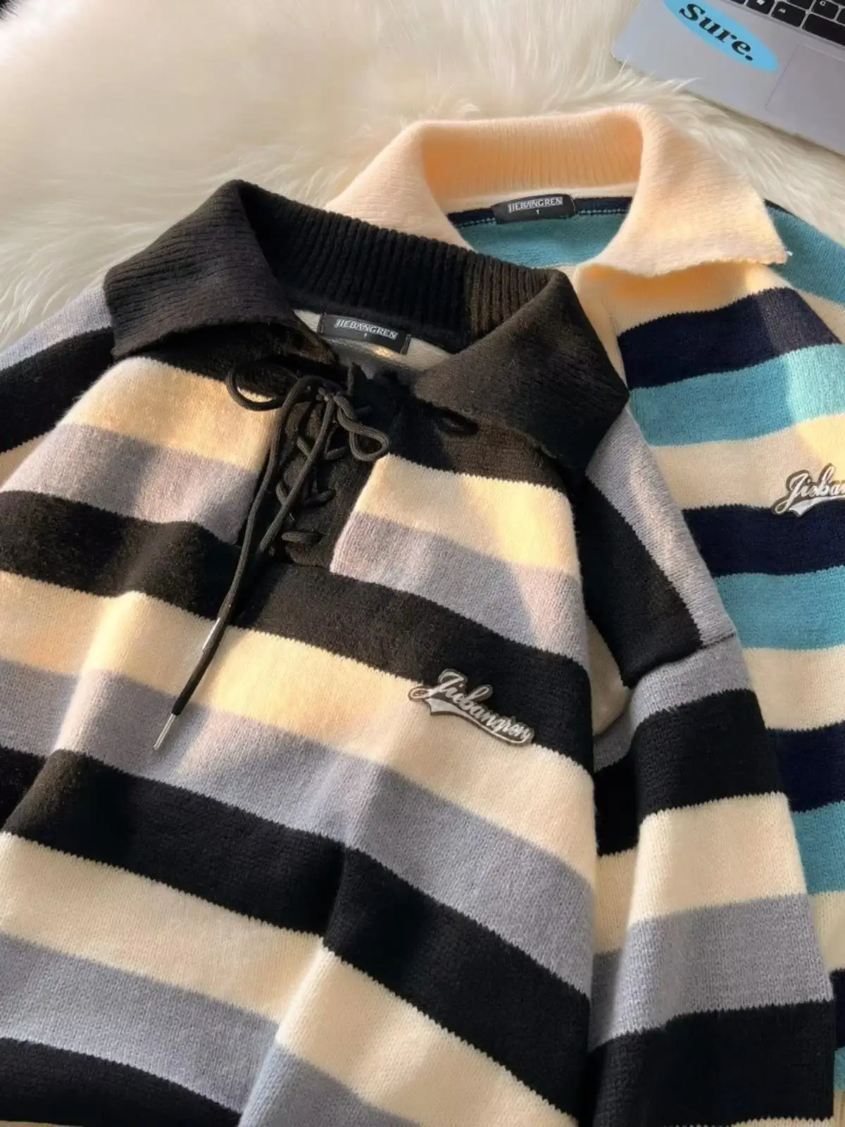 

Свободный крой, цветной, вязаный, в полоску, повседневный, зимний, молодежный, длинный, с круглым вырезом, толстый, с длинными рукавами