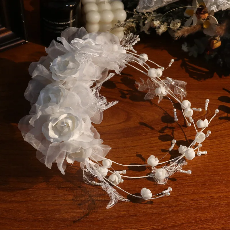 

Mori Petal Head Flower New Bridal Headgear White Flower Fringed Hairpin Bridal Hair Accessories