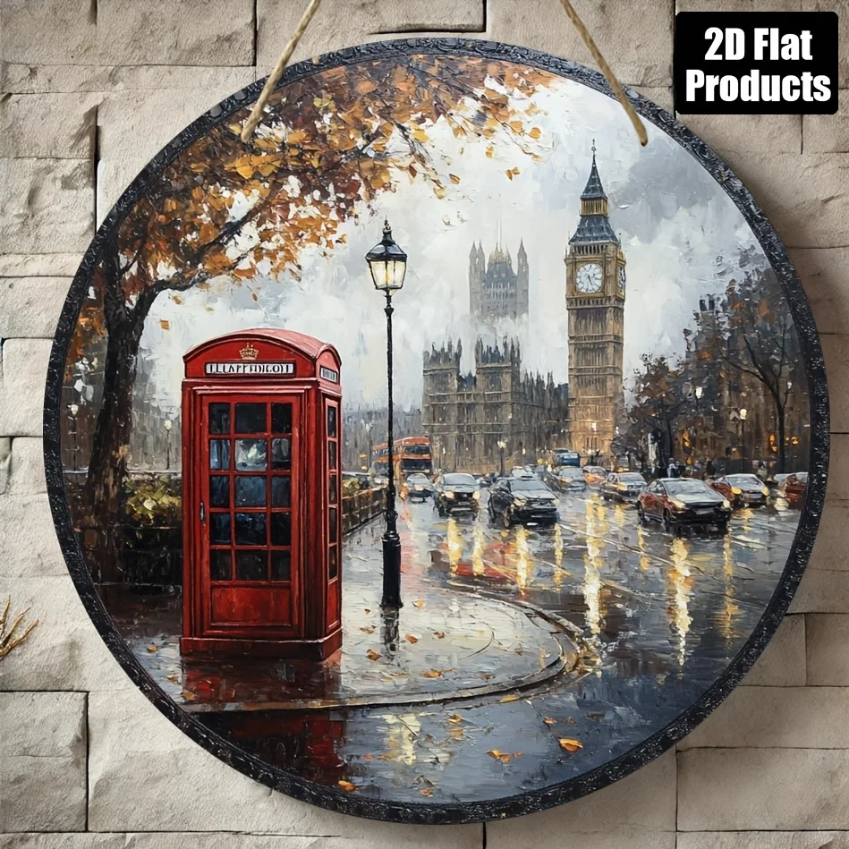 2D Flat Print, 1pc, Round Wooden Board Decorative Signboard,