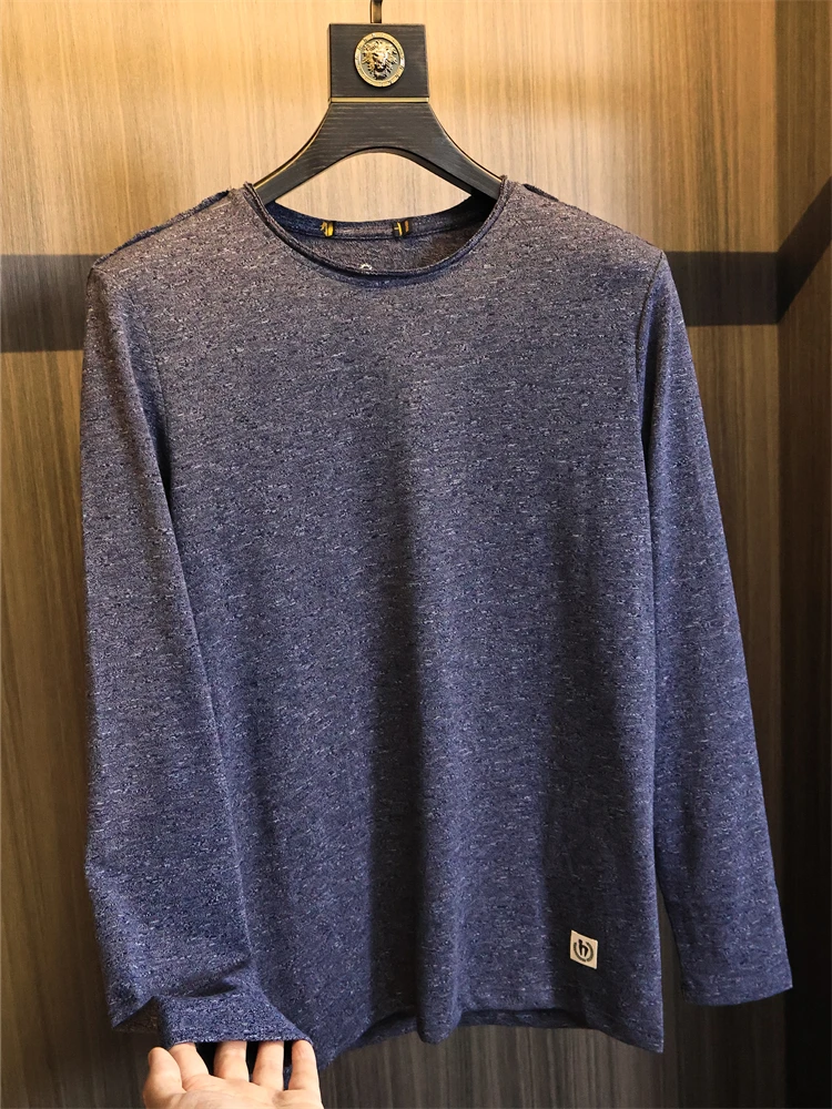 

Faionable round Ne Knitted Long Sve T-irt for Men in Autumn Season Pure Color Floral Tead Knitted Fabric Trendy Sle