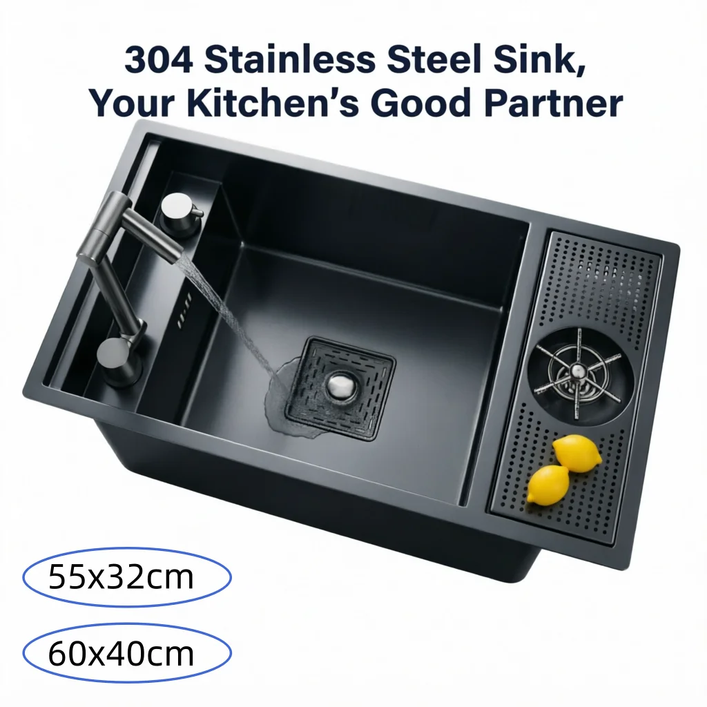 Évier de cuisine en acier inoxydable 304 dissimulé avec robinet pliable, évier sous plan nano avec robinet repliable moderne pour petits espaces et VR