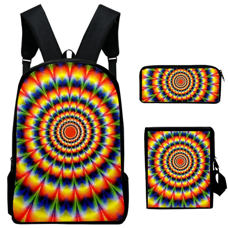 Hip Hop Youthful Tie Dye Colorful Psychedelic 3D Print 3pcs/Set Travel bags Laptop Daypack Backpack Shoulder Bag Pencil Case