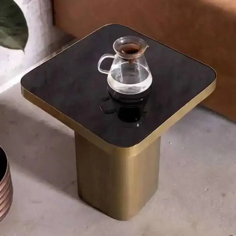 Metal Retro Simple Furniture Mirror Living Room Sofa Coffee Square Side Couple Table Copper Color Glass Tempering