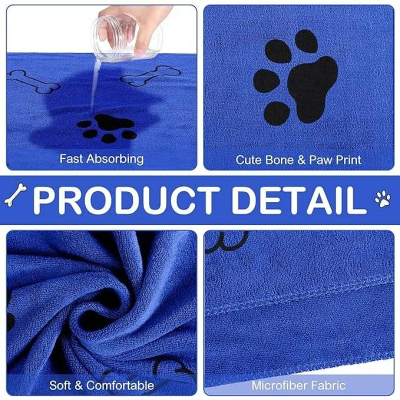 Pet Towel Quick Dry Dog Towel Bath Robe Soft Fiber Absorbent Dog Cat Bath Towel Pet Cleaning Grooming Supplies