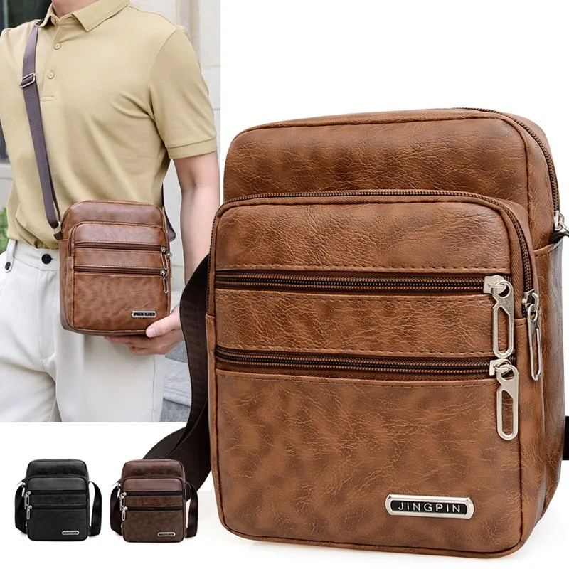 PU Leather Men's Messenger Bag Retro Multi-Layer Large-capacity Men's Crossbody Bag Shoulder Bag Man Handbag Travel Backpack