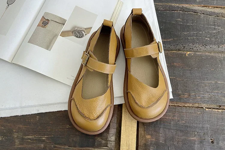 Careaymade-Genuine Leather widertoe Women's shoes,cow leather soft sandals Roman style shoes Casual retro flats Casual shoes