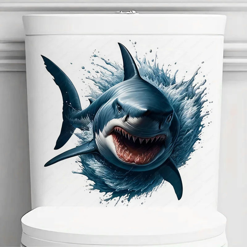 MT842# Intense 3D Ferocious Shark Sticker, Durable Material, Perfect for Toilet，Home Wall Decor, Aesthetic Room Decoration
