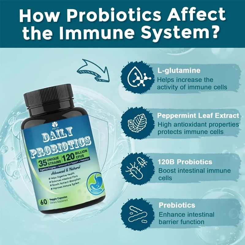 Male and female probiotics contain 120 billion colony units, digestive enzymes, nutrient absorption, and immune support