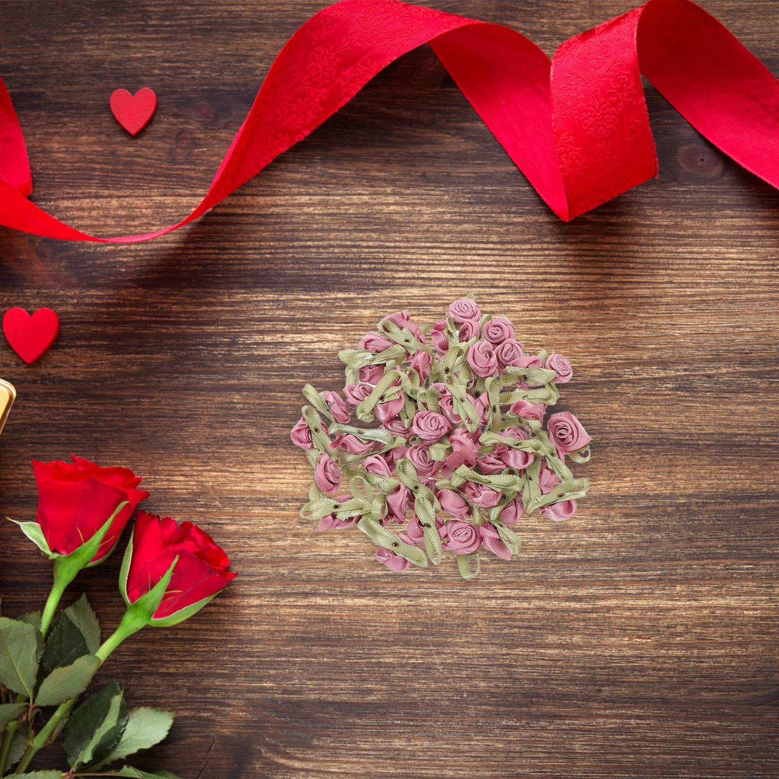 

100Pcs Handmade Fabric Rose Ribbon Flowers for Wedding DIY Sewing Crafts Small Flowers for Craft Present Wrapping Decoration