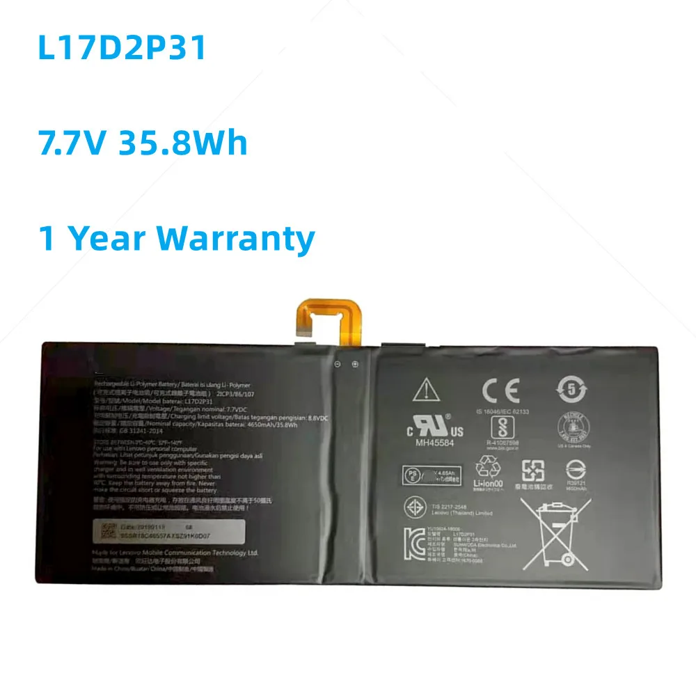 New 7.7V 35.8Wh 4650mAh L17D2P31 battery For Lenovo YB-J912F Yoga Book C930 YB-J912L Tablet pc