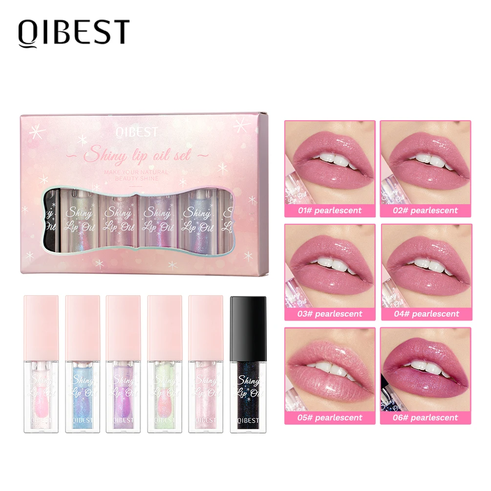 Qibest shimmer lip oil gloss conjuntos lábio plumper hidratante maquiagem mudança de cor lipgloss glitter matiz bálsamo labial cosméticos brilhantes