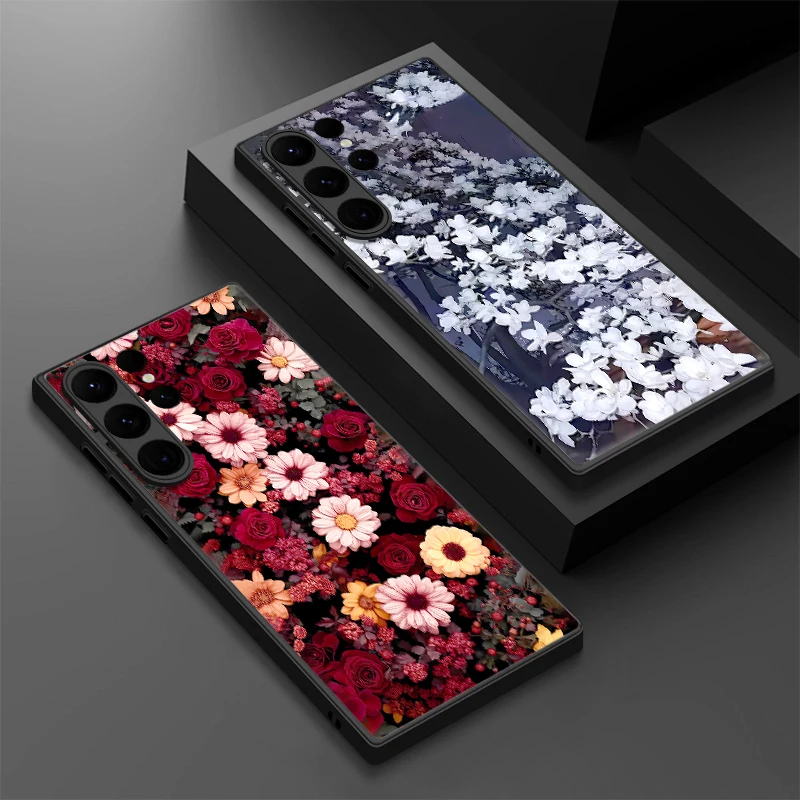 TPU Magnetic Phone Case For Samsung Galaxy S26 S25 S24 S23 S22 Ultra Plus S25 Edge S24 S23 S21 FE Beautiful Flower PC Back Cover