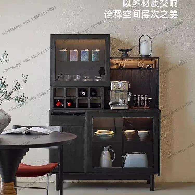 LS wall-mounted integrated storage wine cabinet, tea cabinet, black solid wood storage, coffee side cabinet