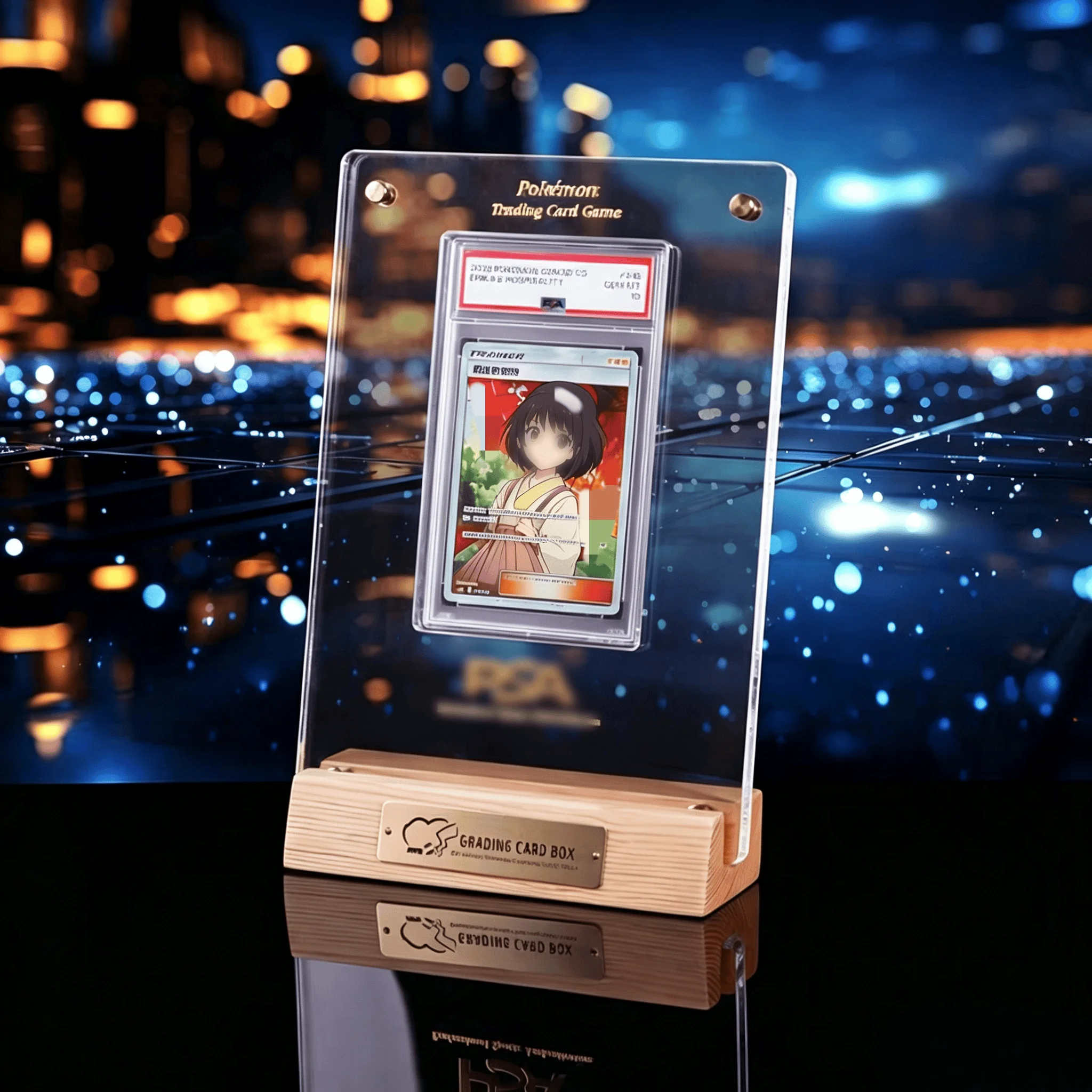 pokemon-ptcg-yu-gi-oh-card-display-brick-solid-wood-base-acrylic-card-stand-diy-graded-card-protective-holder