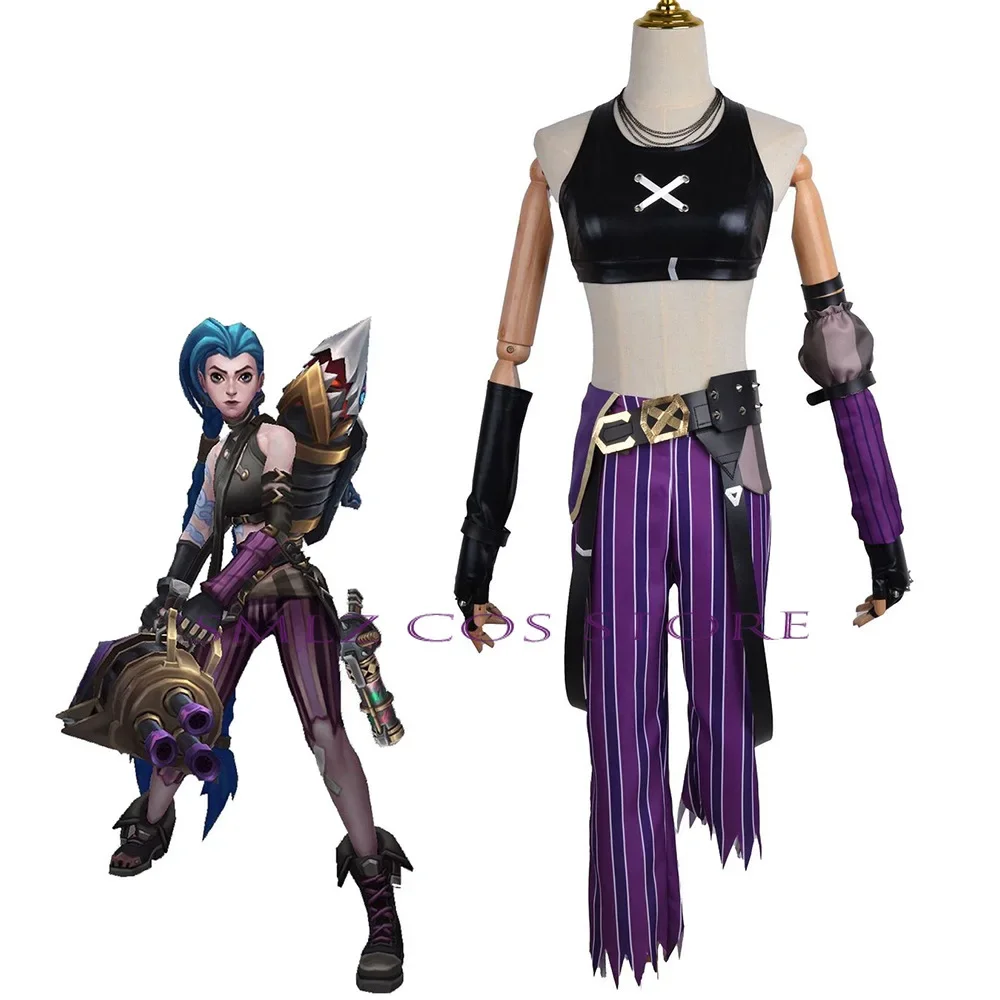 Spiel LOL Arcane Cosplay Jinx Cosplay Anime Kostüm Crit Loli Lose Sexy Uniform Perücke Set Karneval Party Outfit für Frauen Mädchen